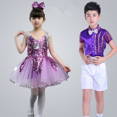 Children modern dance outfits for boys girls  jazz singer chorus school competition stage performance costumes dresses